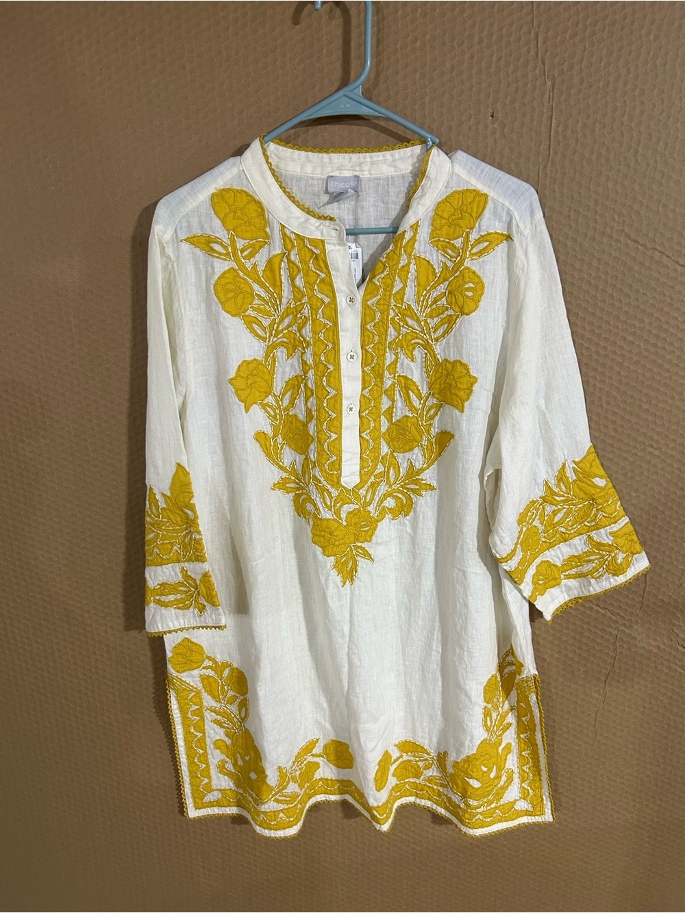 NWT Chico's White Shirt with Yellow Floral Embroidery